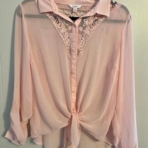 Candie's Light Pink Lace Accent Blouse